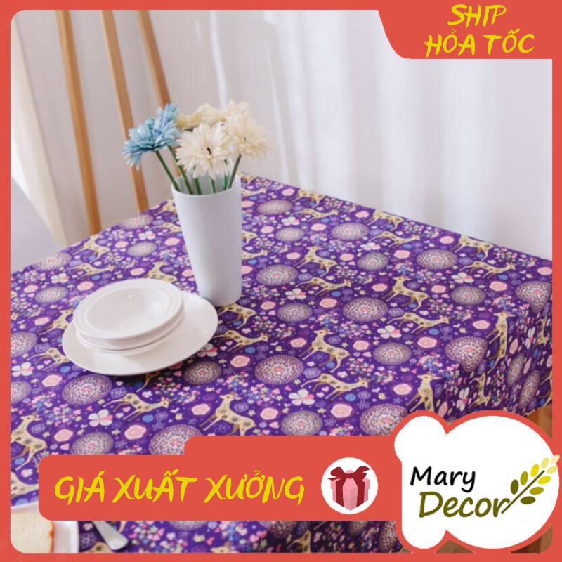 Khăn trải bàn Họa tiết Hươu sao tím viền ren (đủ kích thước)-C03