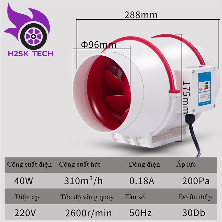 Combo quạt cấp gió CD100 hiệu h2sk cho phòng, quạt hút khí lắp đặt hoặc di động