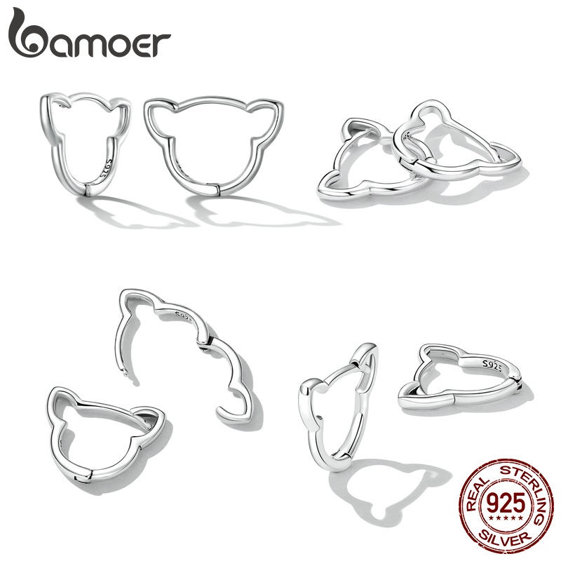 Set bông tai BAMOER bằng bạc 925 hình mèo đơn giản dễ thương