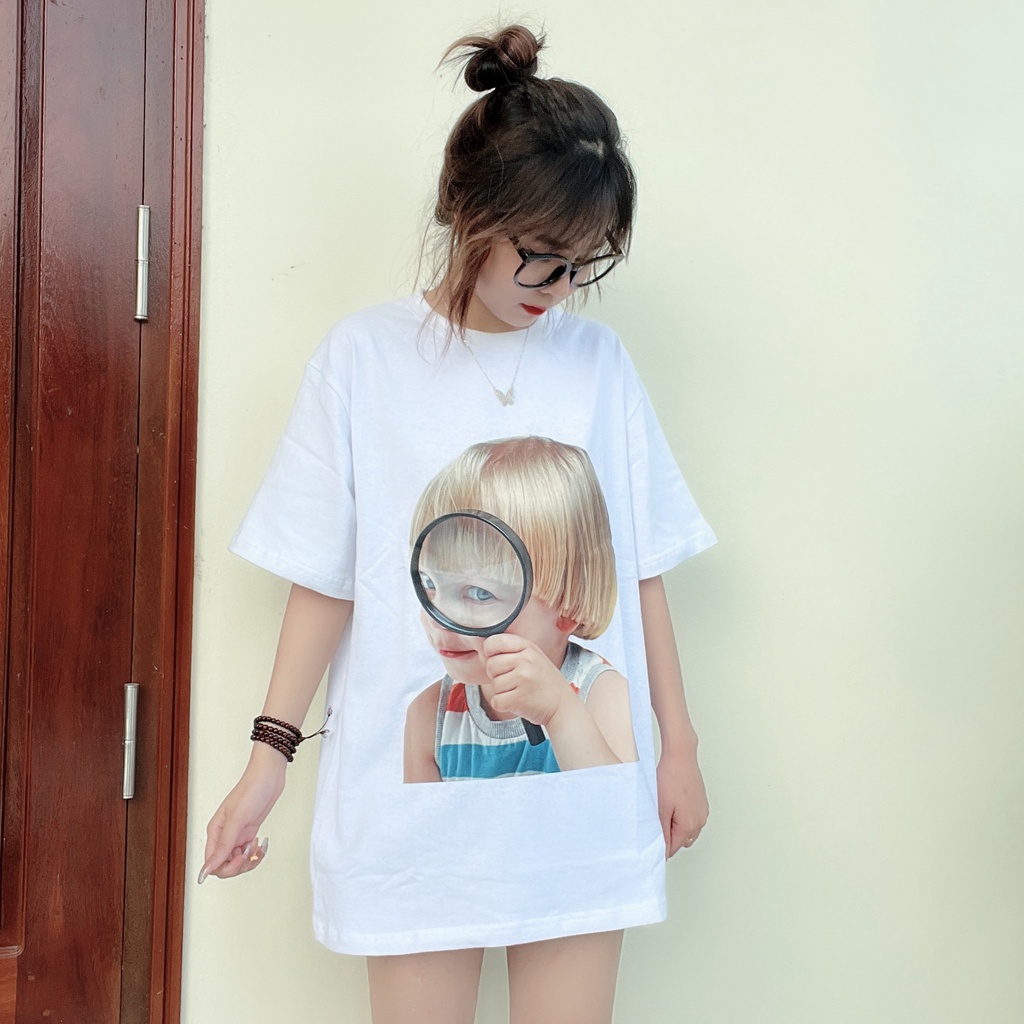 Áo ADLV Phông Tay Lỡ Cậu Bé Kính Lúp Dáng Rộng Thời Trang Chất Liệu Cotton