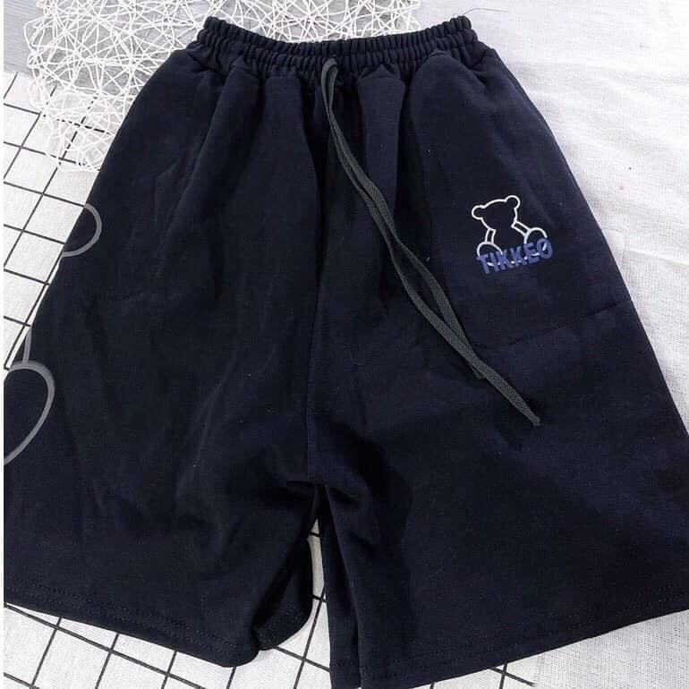 Quần Đùi Ngắn Ống Rộng Nam Nữ Unisex Rubystore,Quần Sooc Vải Lưng Thun Màu Đen Moonstore