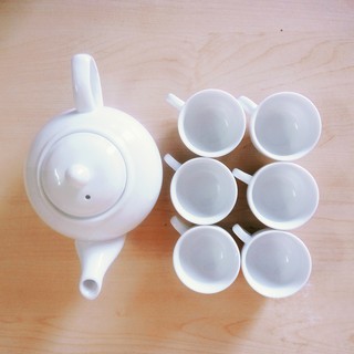 {Ảnh thật} [Giá nhà lò] Bộ ấm trà dáng bẹt Bát Tràng cỡ nhỡ dung tích ~450 ml, chén có tai
