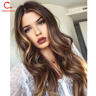 Tóc giả nữ xoăn dài gợn sóng màu nâu chống nhiệt