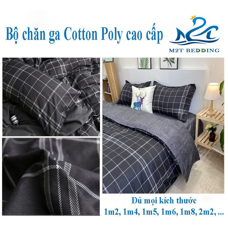 Bộ chăn ga gối Cotton Poly M2T Bedding drap giường kẻ Hàn Quốc miễn phí bo chun ga giường bọc đệm