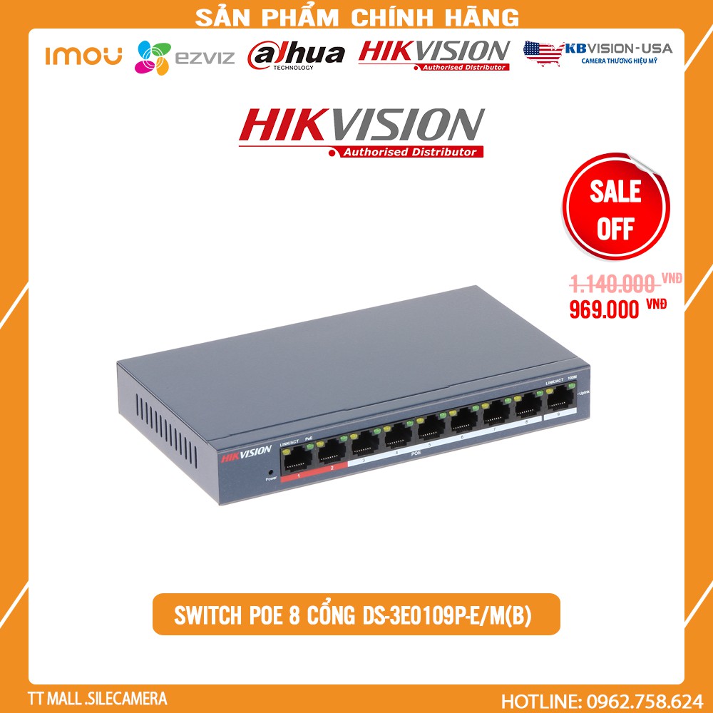 [SIÊU KHUYẾN MẠI] Switch mạng 8 cổng Hikvision DS-3E0109P-E/M- chuyên dụng cho hệ thống camera IP