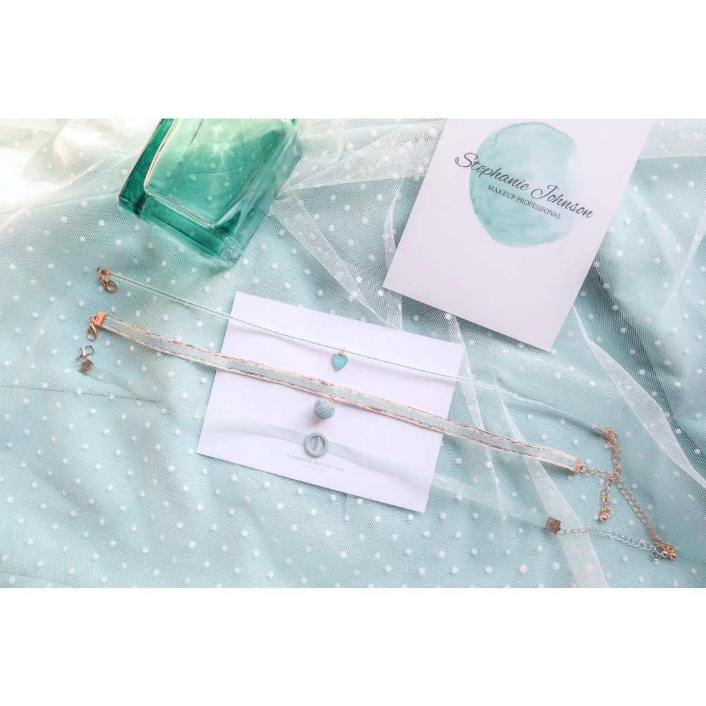 Vòng Cổ choker Màu Xanh Phong Cách Nhật Bản