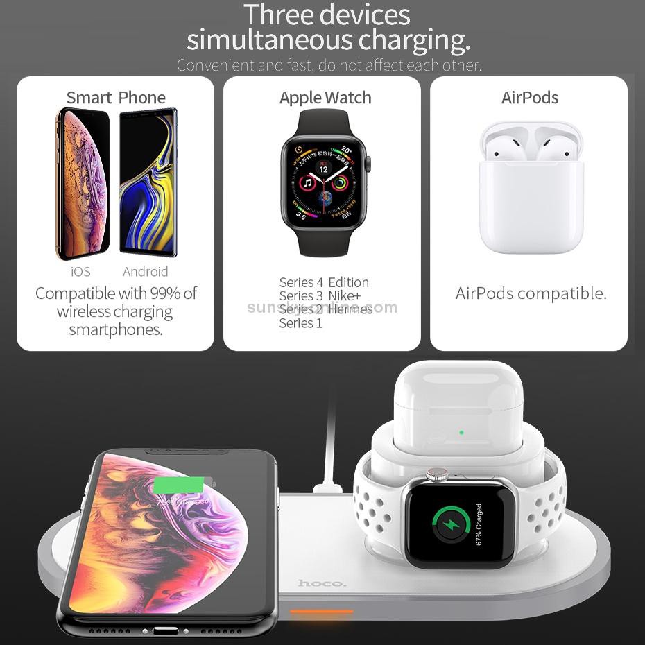 Đế sạc không dây iphone sạc nhanh Qi 3 in 1 Hoco cw21,cw33 Cdành cho iphone apple watch airpods