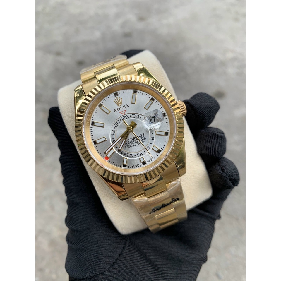 Đồng hồ Nam Rolex máy nhật, sky dweller, vàng mặt trắng, Size 41mm