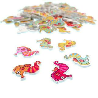 Túi 5 nút gỗ cá ngựa trang trí handmade