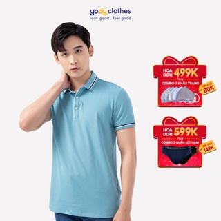 Áo thun polo nam YODY coolmax phối bo tay ngắn cổ bẻ thấm hút tốt APM3681