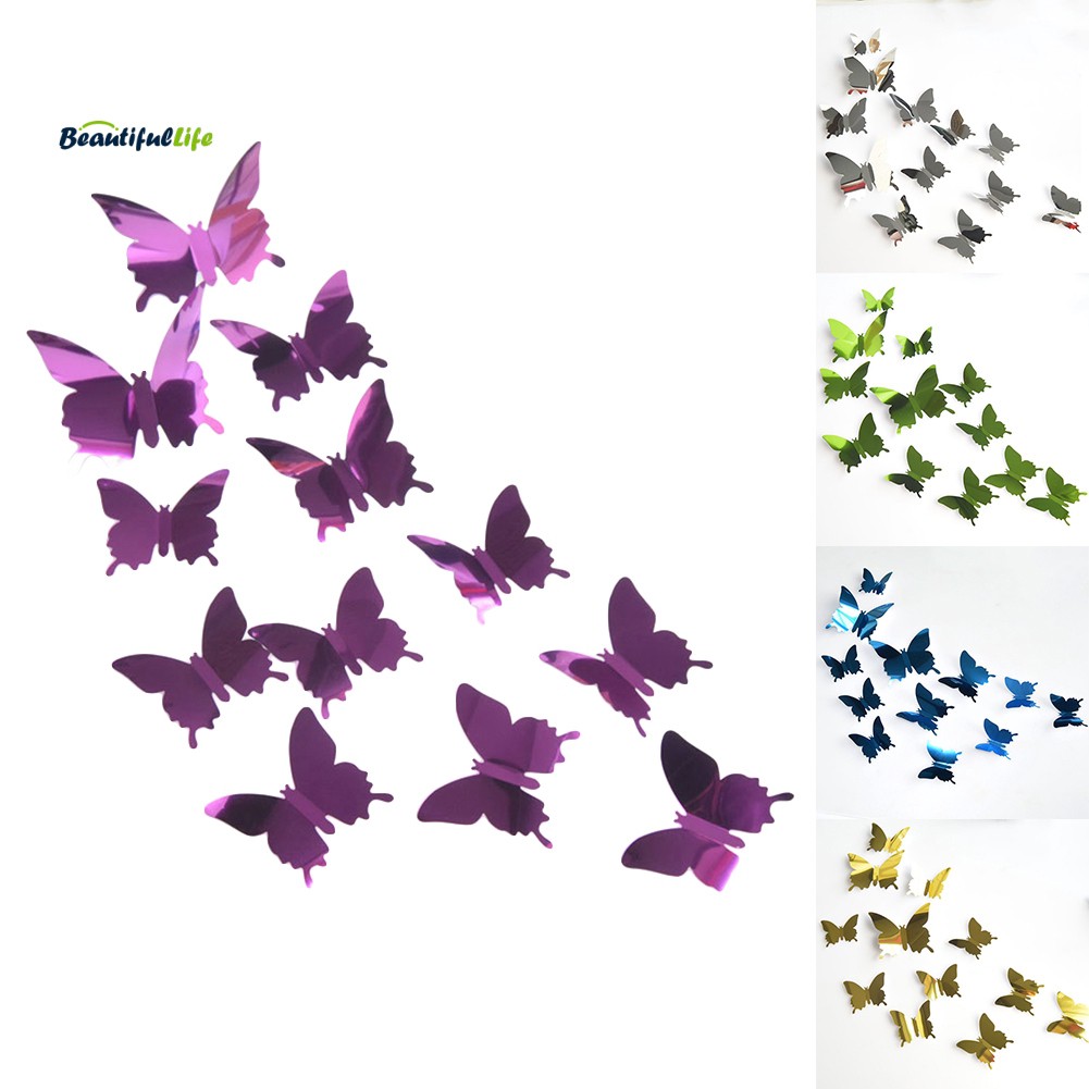 Flash Wall 12pcs / Set Butterfly 3d Mirror Sticker