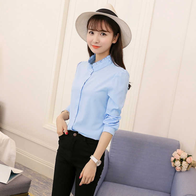 Áo Sơ Mi Chiffon Màu Xanh Dương Thời Trang Cho Nữ