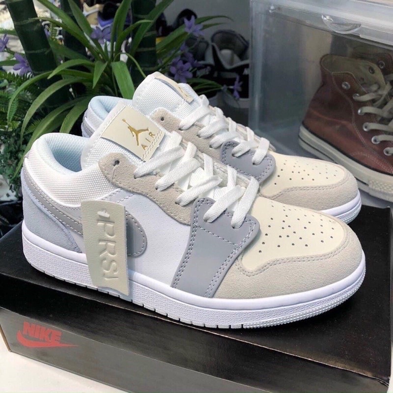 Giày thể thao jordan xám xanh paris ,Giày jd low 1 cổ thấp xám gót xanh nam nữ đầy đủ phụ kiện bill box, sz từ 36-43.