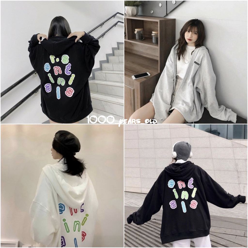 Áo Khoác Hoodie Nỉ SENTI Form Rộng Tay Bồng Khóa Kéo Có Mũ Màu Đen | Xám | Trắng Ulzzang Nam Nữ HOT