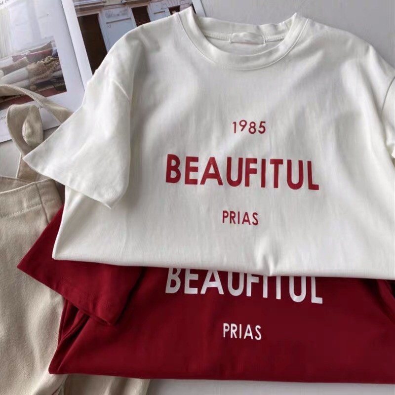 Áo Phông Nữ Hoạ tiết chữ Beatiful Chất Cotton Sài Gòn Loại 1 Thoáng Mát, Thấm Hút Mồ Hôi - Seolah Fashion