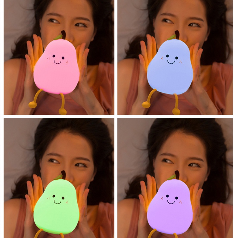 Đèn ngủ hình quả lê cảm ứng nhiều màu sắc biểu cảm dễ thương trang trí nhà cửa quà tặng bạn bè người thân