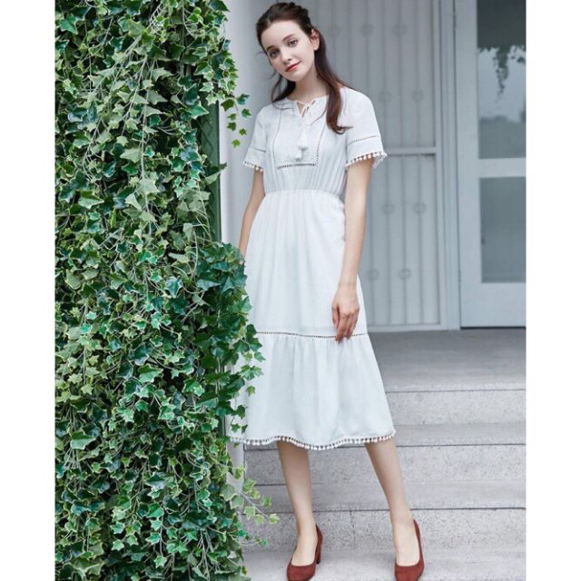 Đầm Maxi trắng phối ren cao cấp