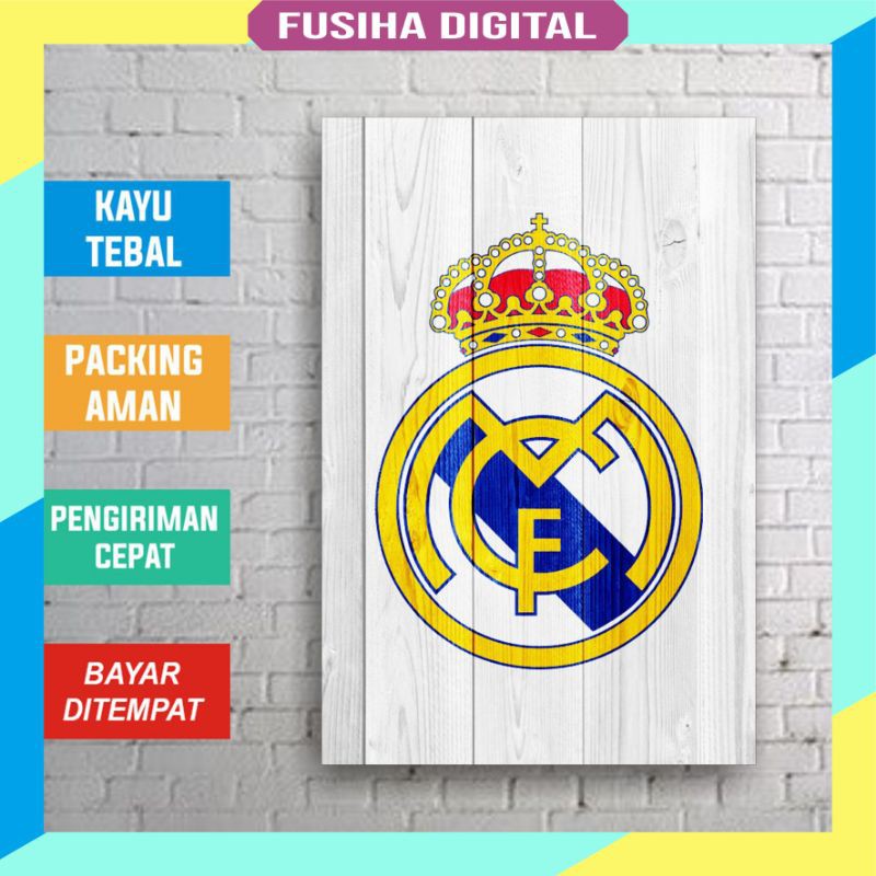 Phụ Kiện Trang Trí Tường Bằng Gỗ Hình Câu Lạc Bộ Real Madrid