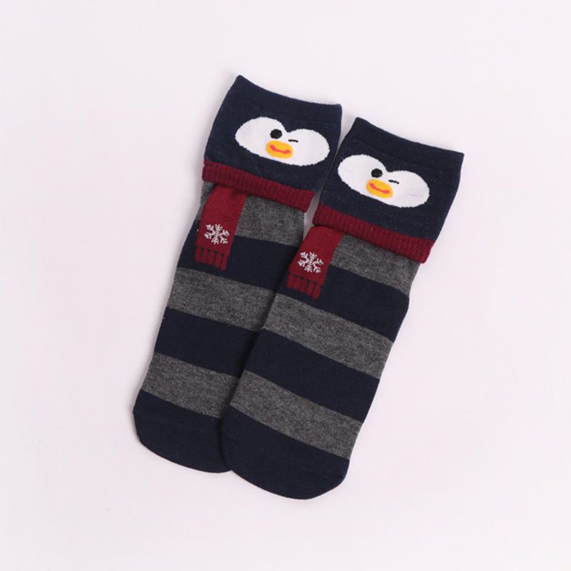 Set 5 Đôi Tất Kẻ Sọc Đính Tai Thỏ / Gấu Hoạt Hình 3D Dễ Thương Cho Nữ