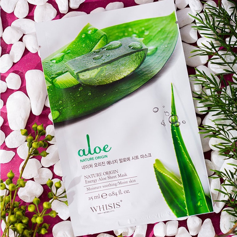 Mặt Nạ Dưỡng Da Lô Hội WHISIS Nature Origin Energy Aloe Sheet Mask Cấp Ẩm Dưỡng Trắng Da 25ml