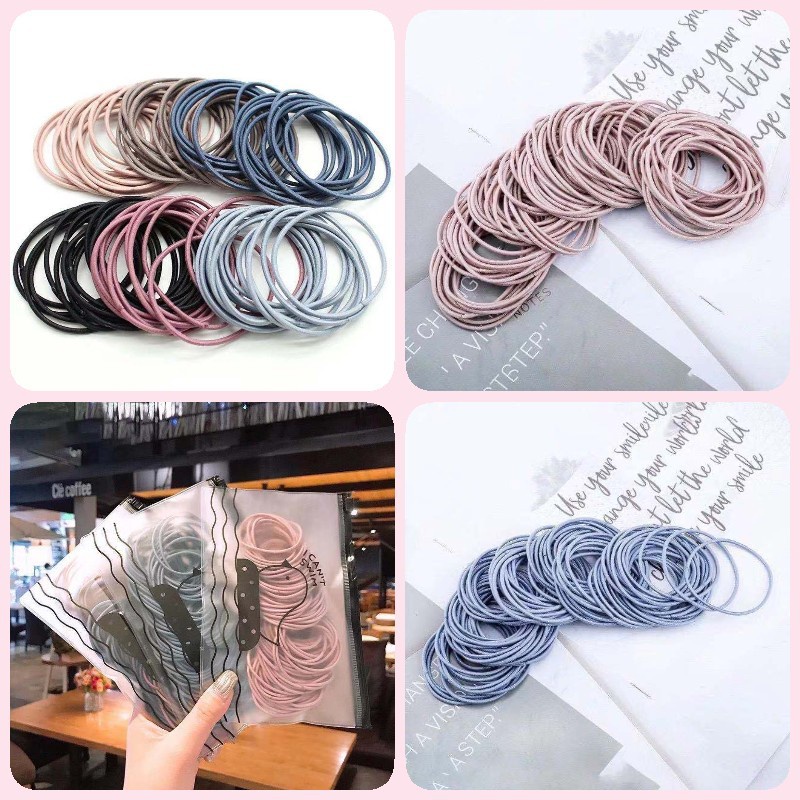 Set 100 Dây Buộc Tóc Cao Su Co Giãn Tốt Đơn Giản Thời Trang Cho Nữ