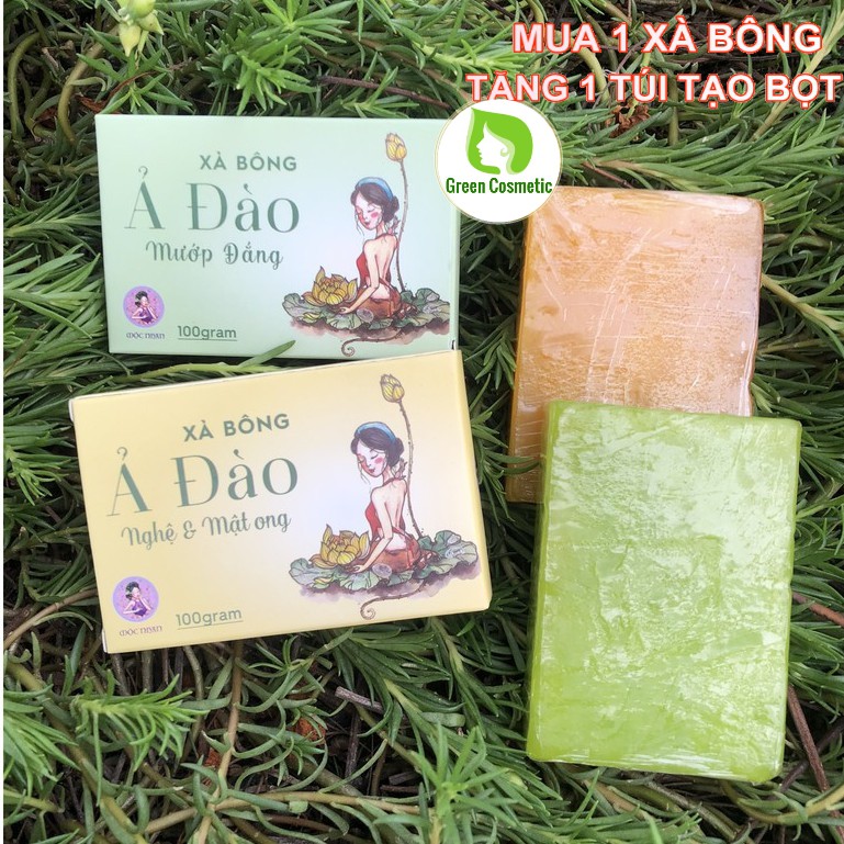 [Mẫu Mới] Xà Bông Nghệ Mật Ong- Xà Bông Mướp Đắng Mộc Nhan Natural Soap Ả Đào Thảo Dược Handmade (Tặng Túi Tạo Bọt)