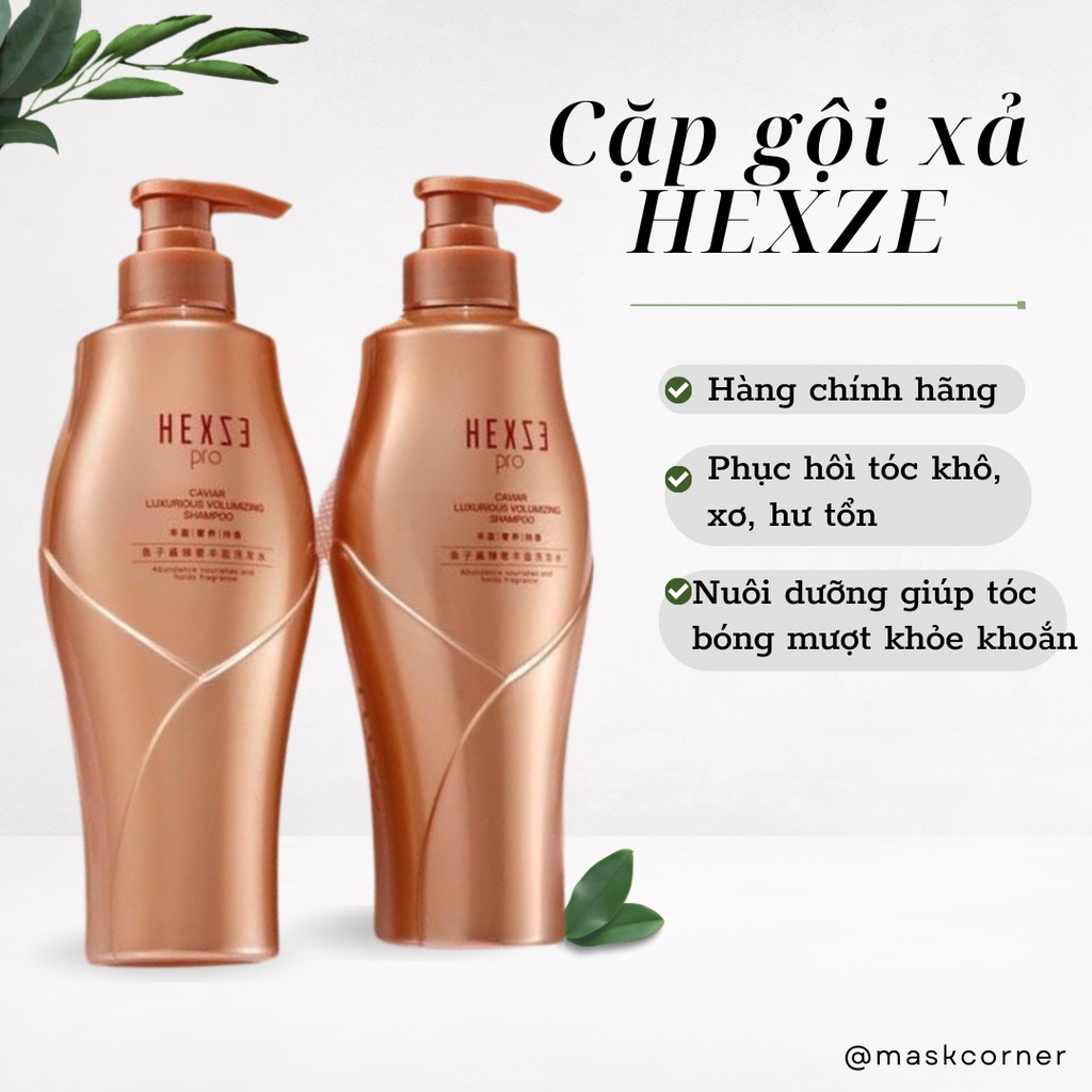 Cặp dầu gội xả phục hồi tóc hư tổn HEXZE chiết xuất từ trứng cá tầm 500ml