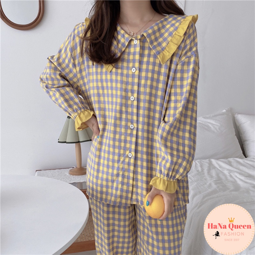 Bộ đồ pijama dài tay quần dài mùa thu cách điệu cực xinh (Hàng có sẵn)