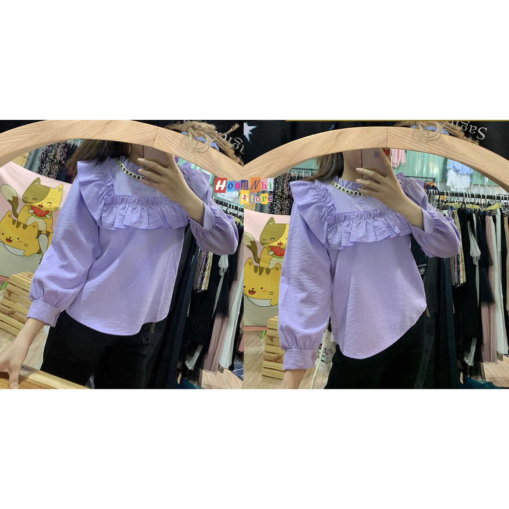 Sơ Mi Kiểu Nhún Bèo Viền Cổ Tay Dài Búp Thanh Lịch - Áo Sơ Mi Công Sở Ulzzang TT