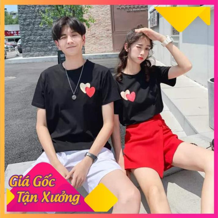 Áo thun đôi tay lỡ in hình trái tim ghép có đủ size - mẫu HOT