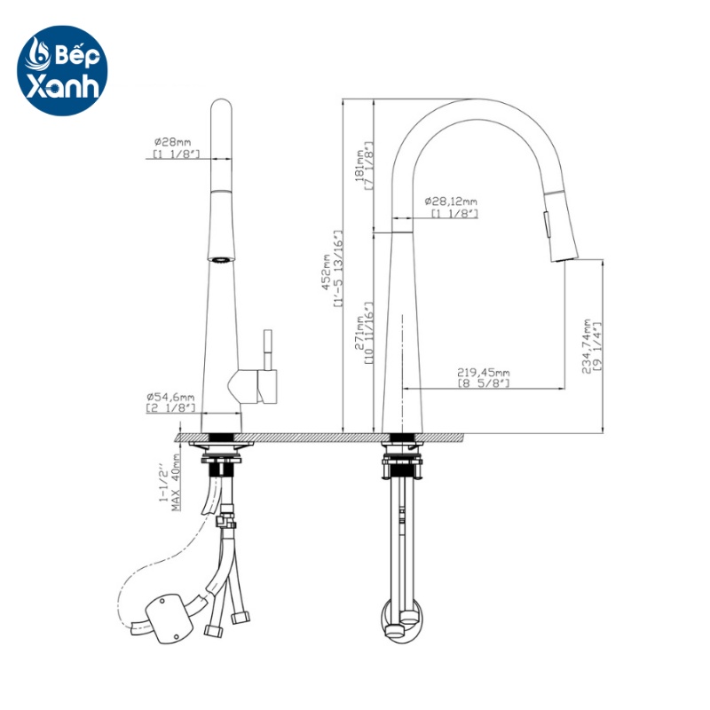 [FREESHIP HCM] Vòi Rửa Chén Nóng Lạnh Dây Rút Ecalite EF-K149B - Màu Đen