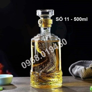 [ RẺ KHÔNG LỐI THOÁT ] COMBO 2 Vỏ Chai Thủy Tinh Đựng Rượu 500ml, Bình Ngâm Rượu Hoa Văn Rồng Thần, CTT-11X2