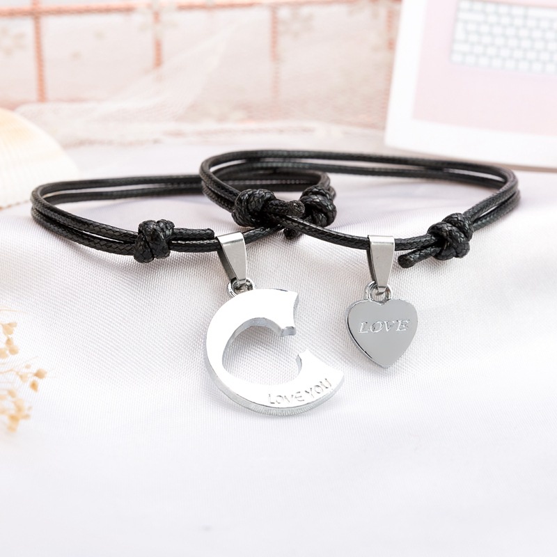 Cặp Vòng Đeo Cổ Chân Mặt Trái Tim Màu Đen Phong Cách Hàn Quốc Dành Cho Nữ