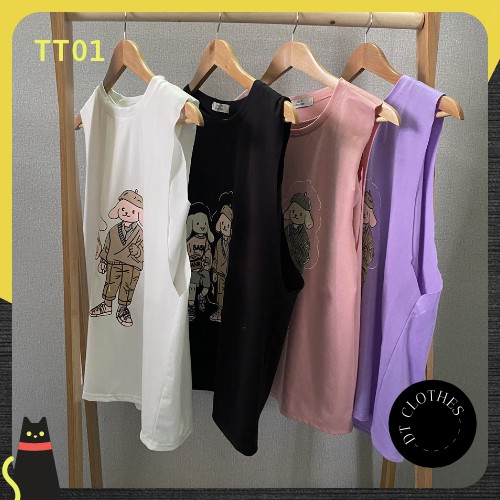 Áo tanktop nữ kèm áo trong DT Clothes, áo không tay unisex hình 2 con chó ( ảnh thật shop  tự chụp)