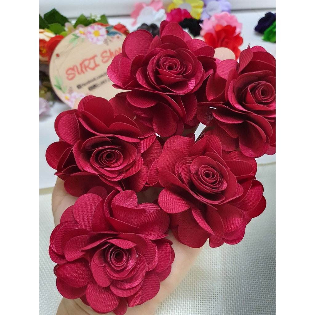 HOA HỒNG VẢI PHI LỤA 6cm - SÉT 10 CÁI