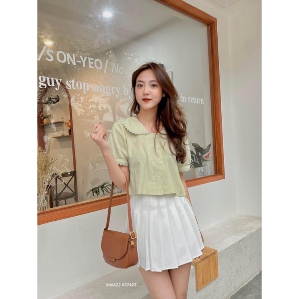 [RÁCH STORE] Áo Kiểu-878-cổ thuỷ thủ-nút đôi-viền ren