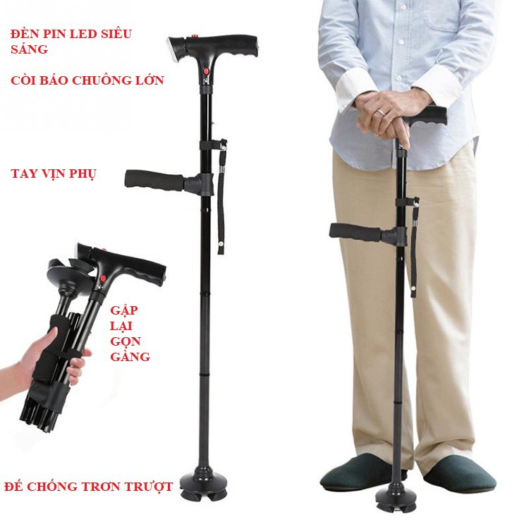 Gậy Chống Cho Người Già, Gậy Chống Trượt, Gậy Batoong, Kết Hợp Đèn Pin Và Tay Vịn Phụ