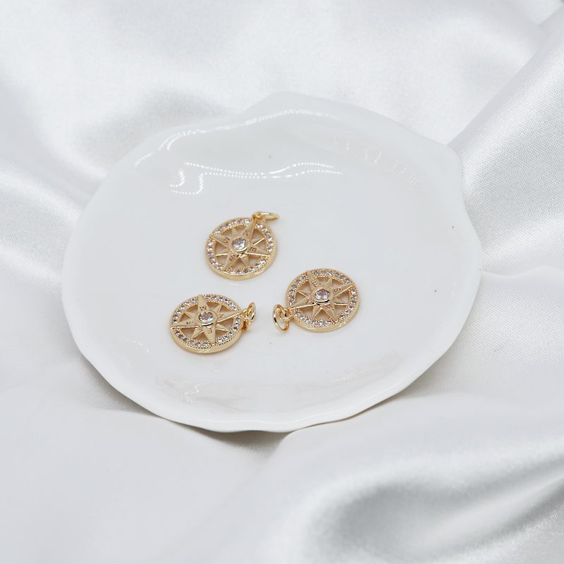 Mặt Dây Chuyền Hình La Bàn Tròn Nhỏ Bằng Đồng 14k Dát Đá Zircon