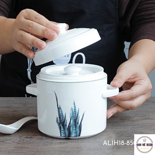 Thố sứ chưng yến cách thủy hũ sứ chưng yến có nắp cao cấp họa tiết cây lá 450ml 850ml ALIH7-19