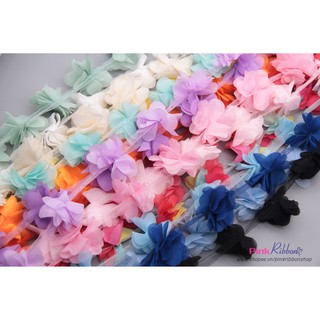 Dây hoa chiffon, hoa 5cm (Dây 12 hoa) dùng làm hoa trang trí may mặc, hoa cài áo, hoa phụ liệu may mặc, DIY