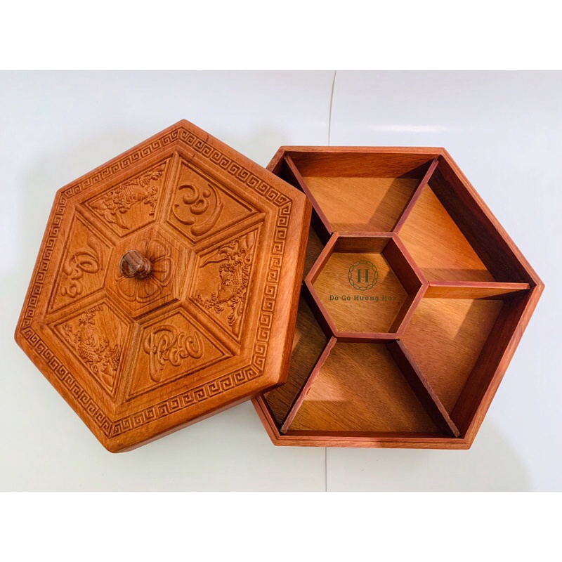 Khay đựng bánh kẹo tết bằng gỗ cao cấp - Hộp đựng mứt bằng gỗ hoa văn sang trọng