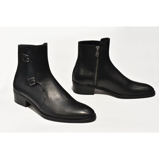 [TATHANIUM Footwear] Giày zip boot double monkstrap nam màu đen da bò mộc