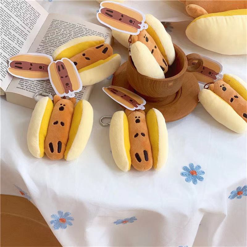 Móc khóa hình chú cún Hot Dog nhồi bông mềm mại đáng yêu