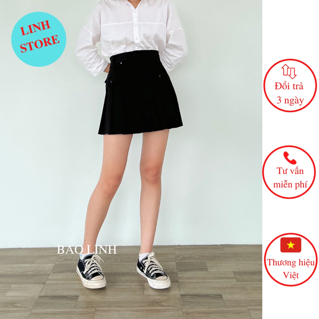 Chân Váy Kaki Linh Store Dáng Chữ A Xòe Xếp Ly Khóa Thật Cạp Chun Có Lót Trong Chống Lộ Mặc Đi Làm Đi Chơi, Chân Váy Kak