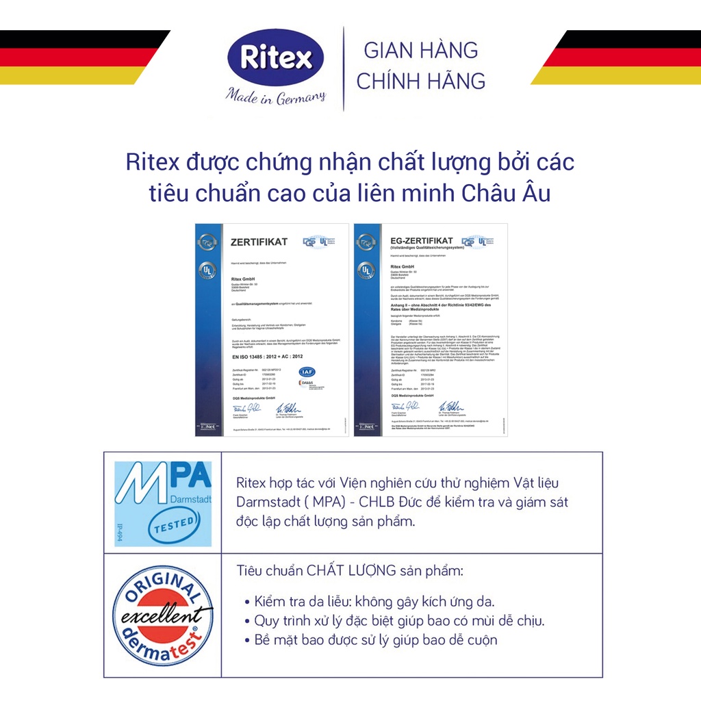 Bao cao su cao cấp ôm sát vừa vặn RITEX , bao cao su feel chính hãng - Lẻ 1 chiếc