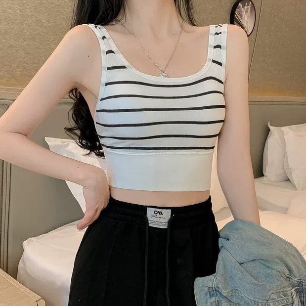 Áo Bra Croptop Kẻ Sọc Đen, Trắng Phong Cách Hàn Quốc Siêu đẹp