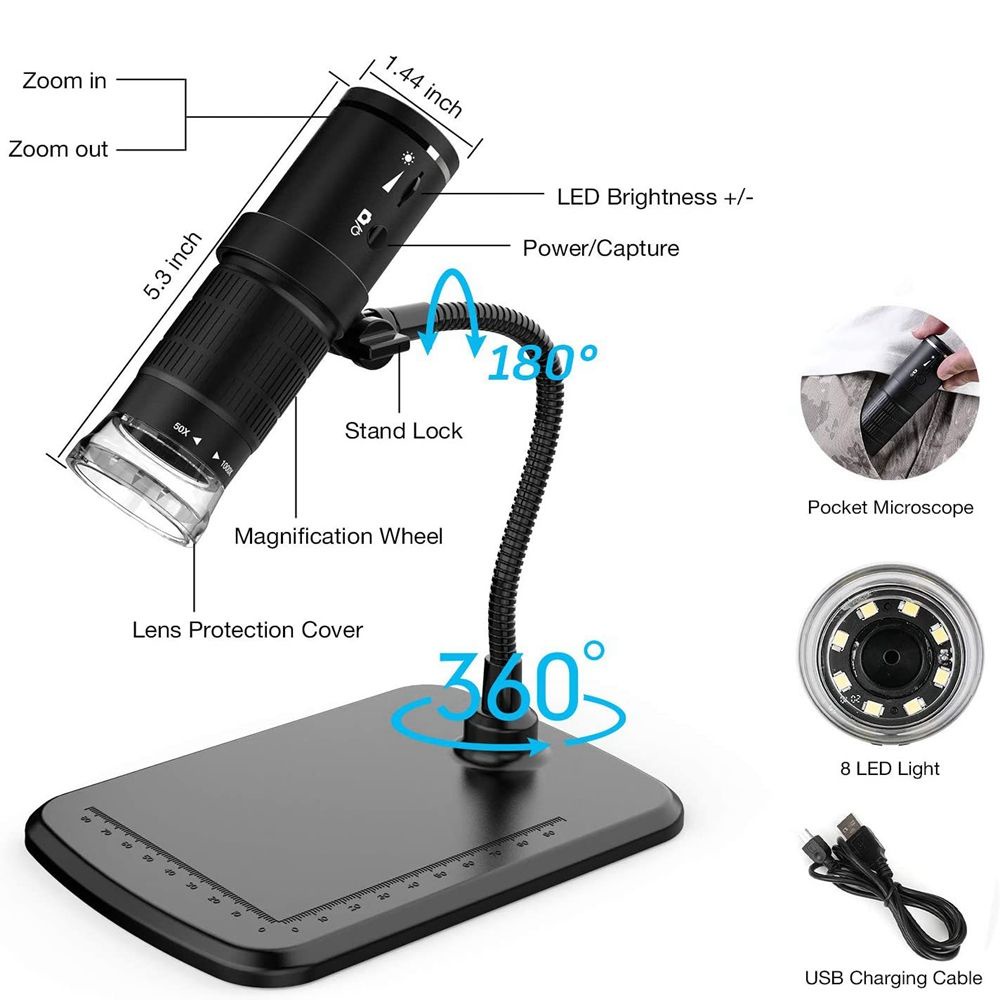 Kính hiển vi điện tử AUBREY152 50x-1000x WiFi kèm giá đỡ linh hoạt tiện dụng