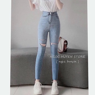 Quần Jeans Nữ Skinny Loang Ôm Rách Gối Fullsize Ulzzang Q64