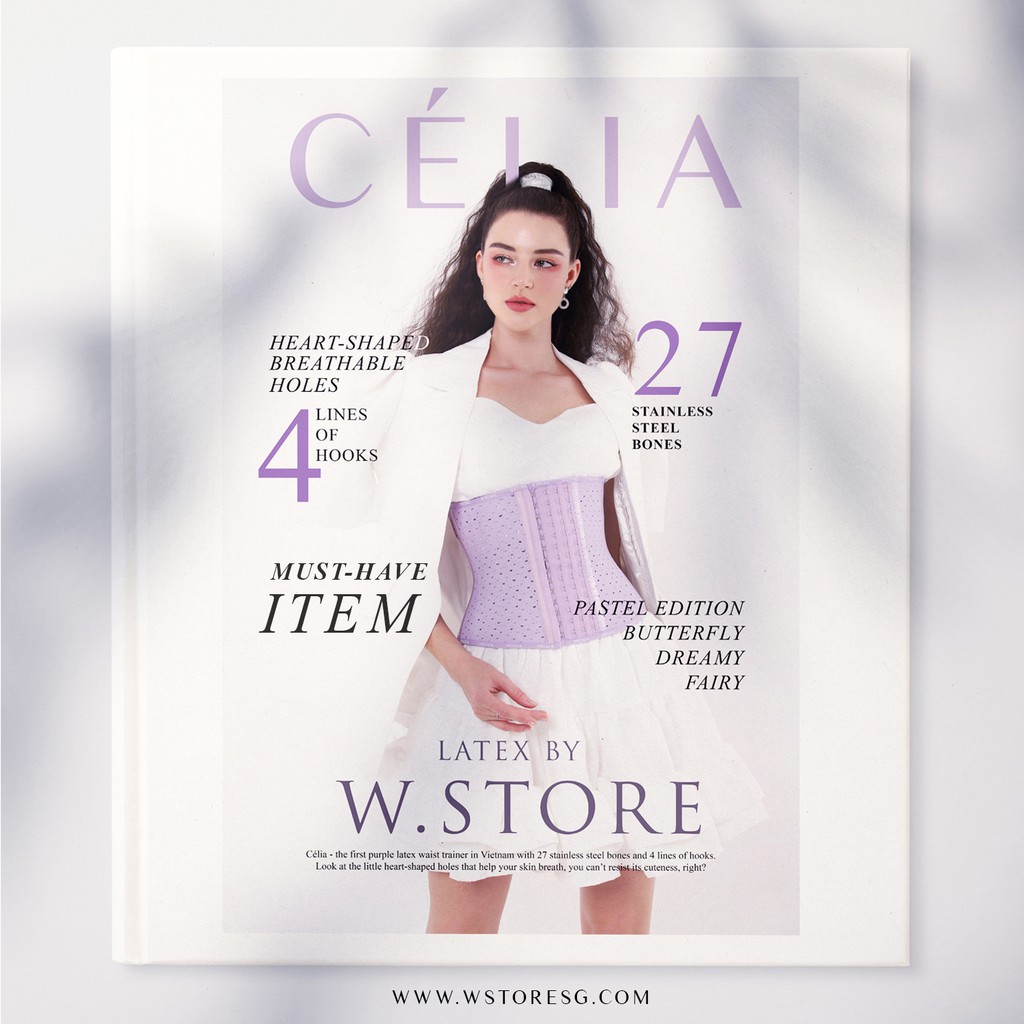 Đai Gen Nịt Bụng Latex By W.STORE Chính Hãng - Latex Lưới Màu Tím 27 Xương, 4 Nấc Cài, Thông Hơi - Célia - Latex Chuẩn