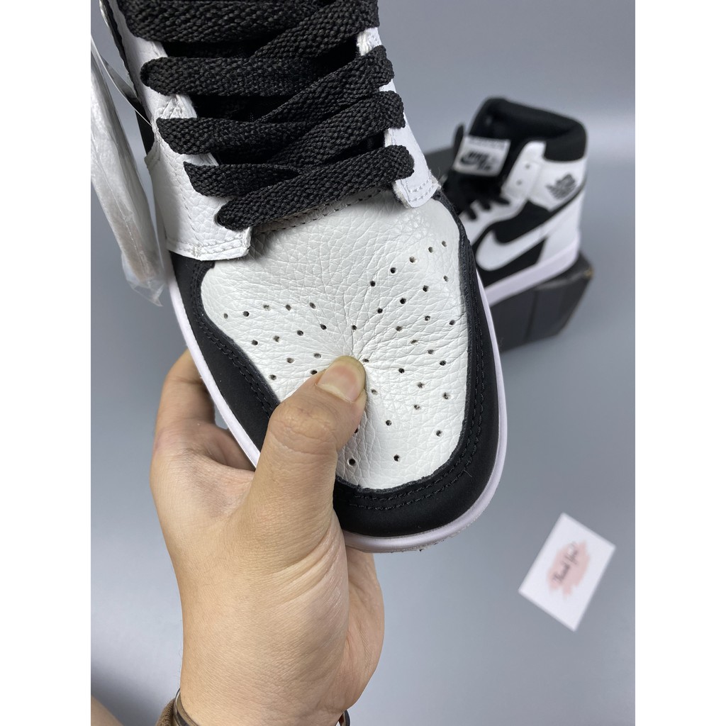 Giày Thể Thao Nữ Jordan 1 Mid White Black Da Nhăn Fullbox, Giày Sneaker Nữ JD 1 Cổ Mid Trắng Đen Xinh Dễ Phối Đồ
